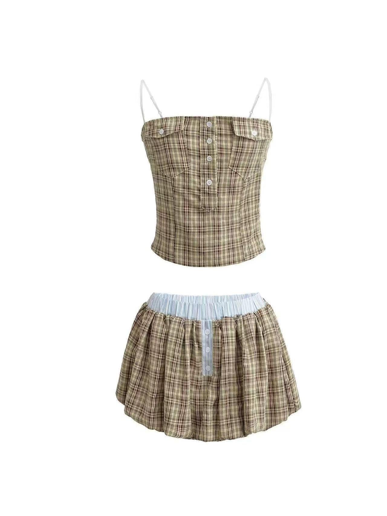Plaid Bubble Mini Skirt